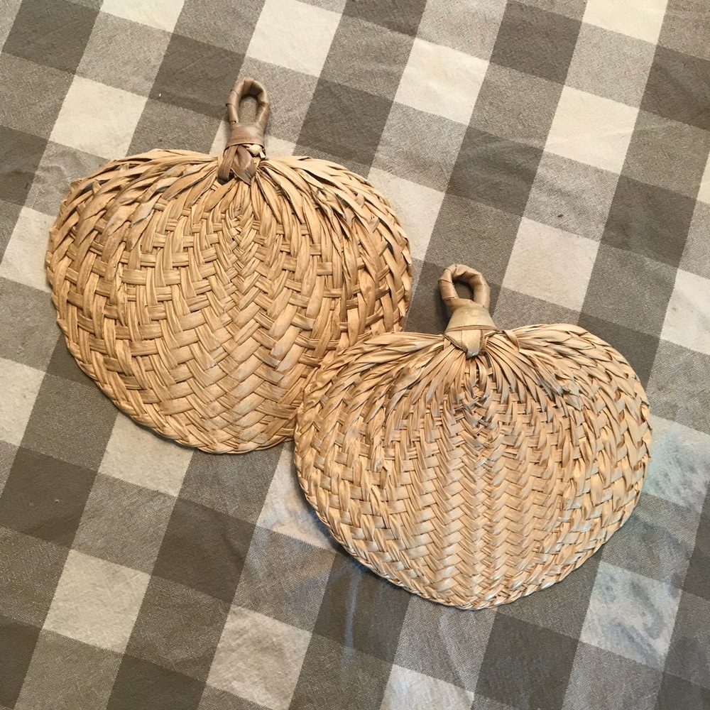 Set of 2 - Boho Woven Straw Fan